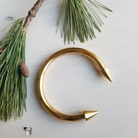 Men's brass silver plated heavy spike cuff bangle - Picture 6 of 9